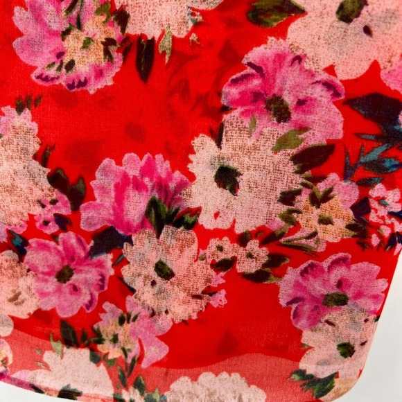 CAbi #5352 Top Blouse Sz Small Orange Floral Lush Cold Shoulder Ruffle V-Neck - Picture 6 of 8